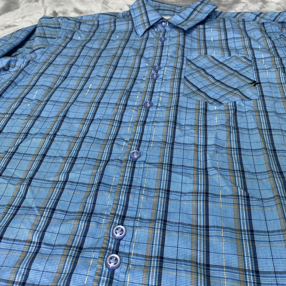 Hurley Button Up Shirt Mens Medium Blue Plaid Metallic Long Sleeve MVL611TR - Picture 5 of 13